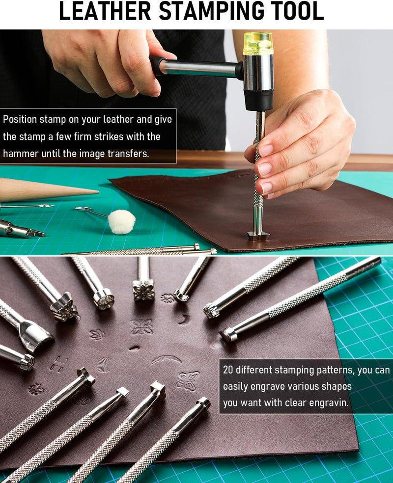 Nicpro 85PCS Leather Tooling Kit Leather Working Tools Kit with Custom Storage Bag, Adults Leather Making Craft Tools Beginner Kit for Stamping Sewing Carving Cutting Punching Leather Working - Image 4